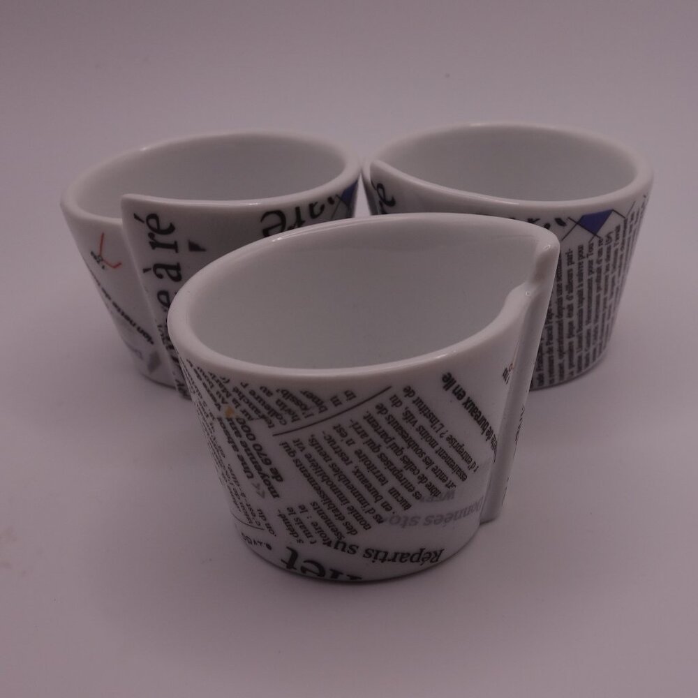 Set of Three(3) Stones Porcelain French Newspaper Small Cups